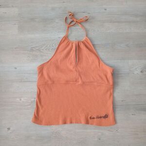 Y2K Harley Davidson Orange Halter Grunge Top